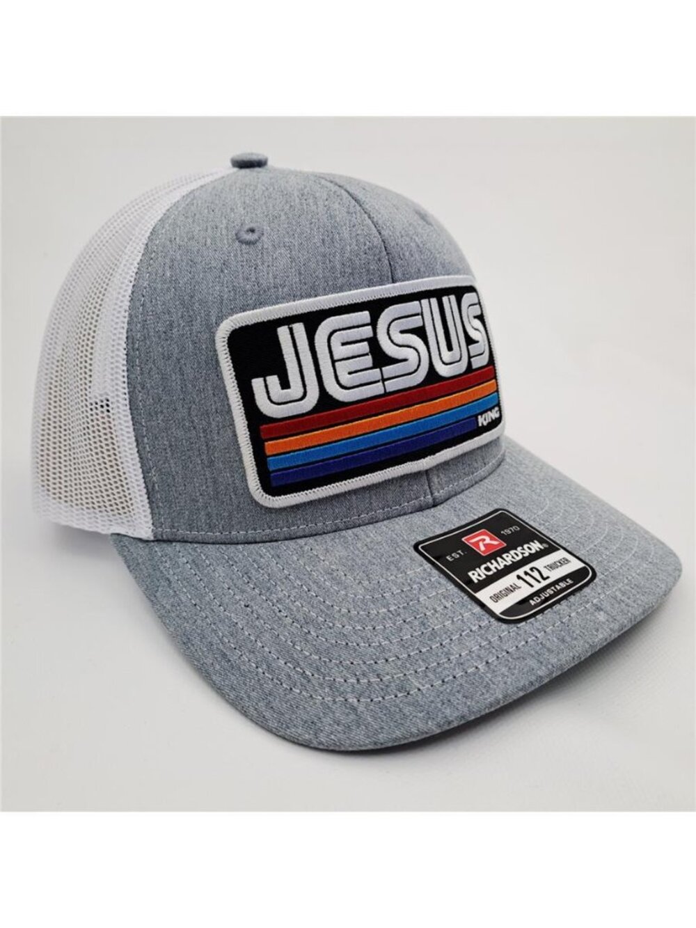 Jesus Christ King Richardson 112 Trucker Hat Christian Sewn Patch Cap Gray 80s - Picture 5 of 6